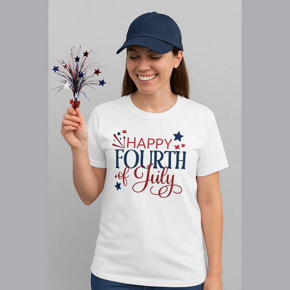 Gildan White “Happy Fourth of July” Size L. - Picture 1 of 3